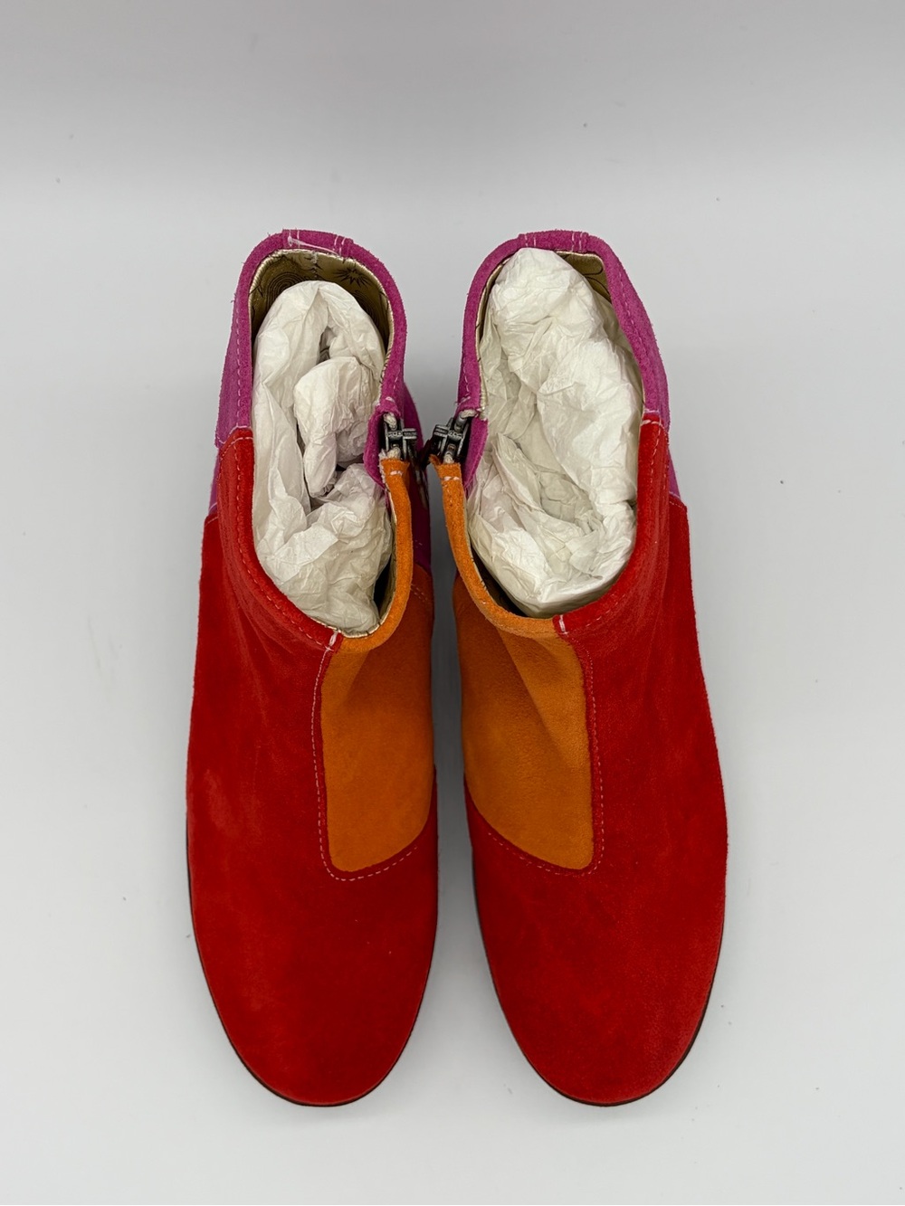 Colorblock Suede Ankle Boots - Red, Orange & Pink - Picture 3 of 12
